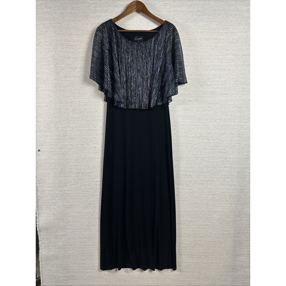 Connected Apparel Womens 6 Black Metallic Pleated Overlay Maxi Dress Formal